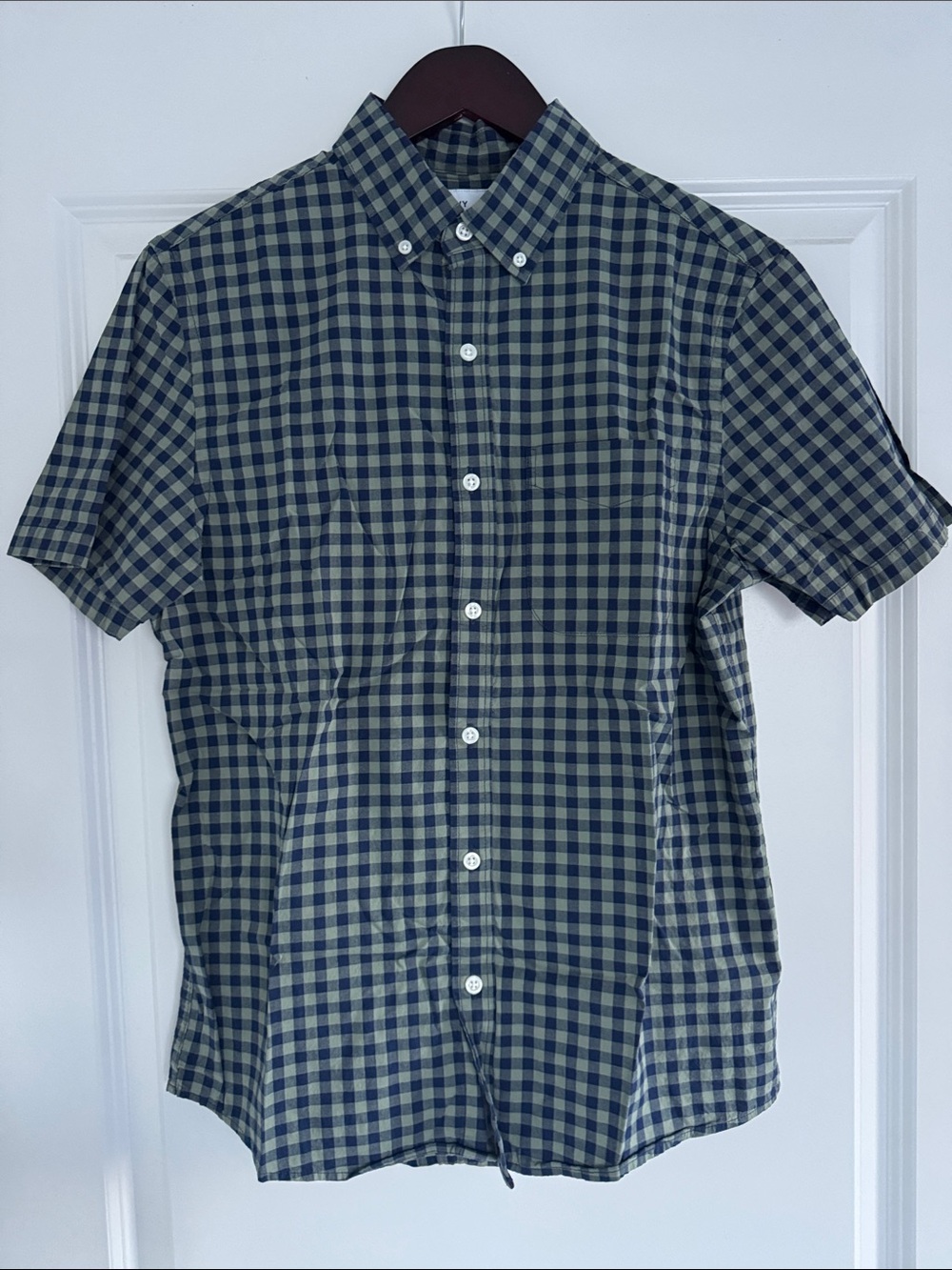 New Old Navy Dark Green Checkerboard Button Up Short Sleeve S